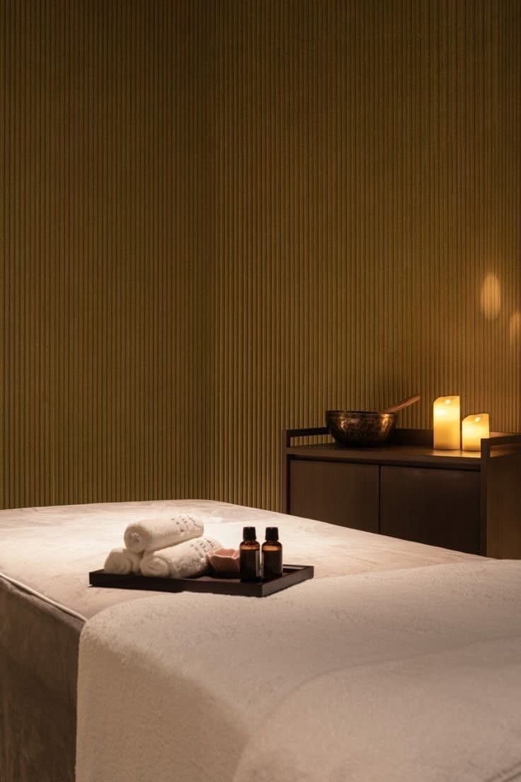 A treatment room at D-Urban Lounge set up with towels and oils