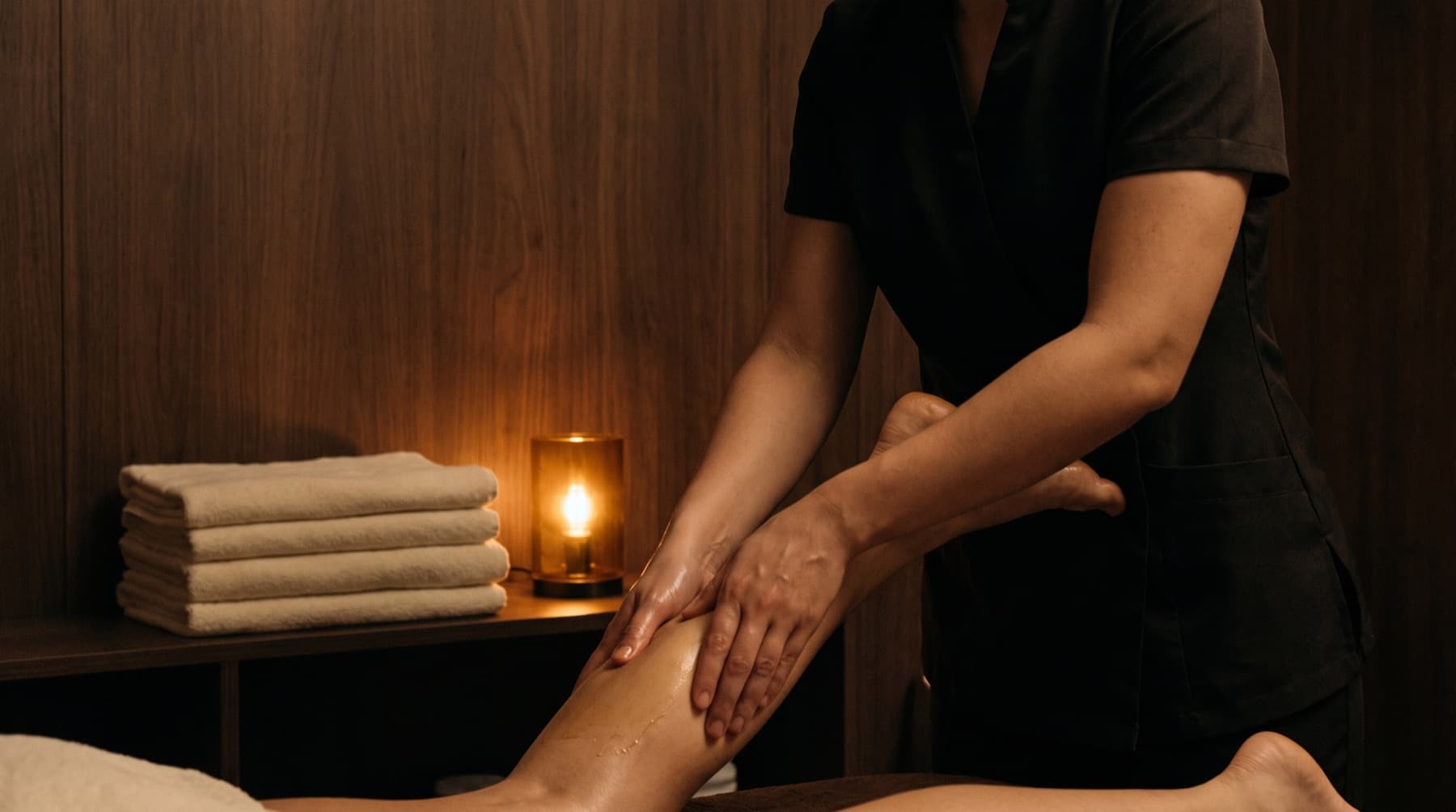 Sports massage on a client's lower leg at a spa in Rawalpindi