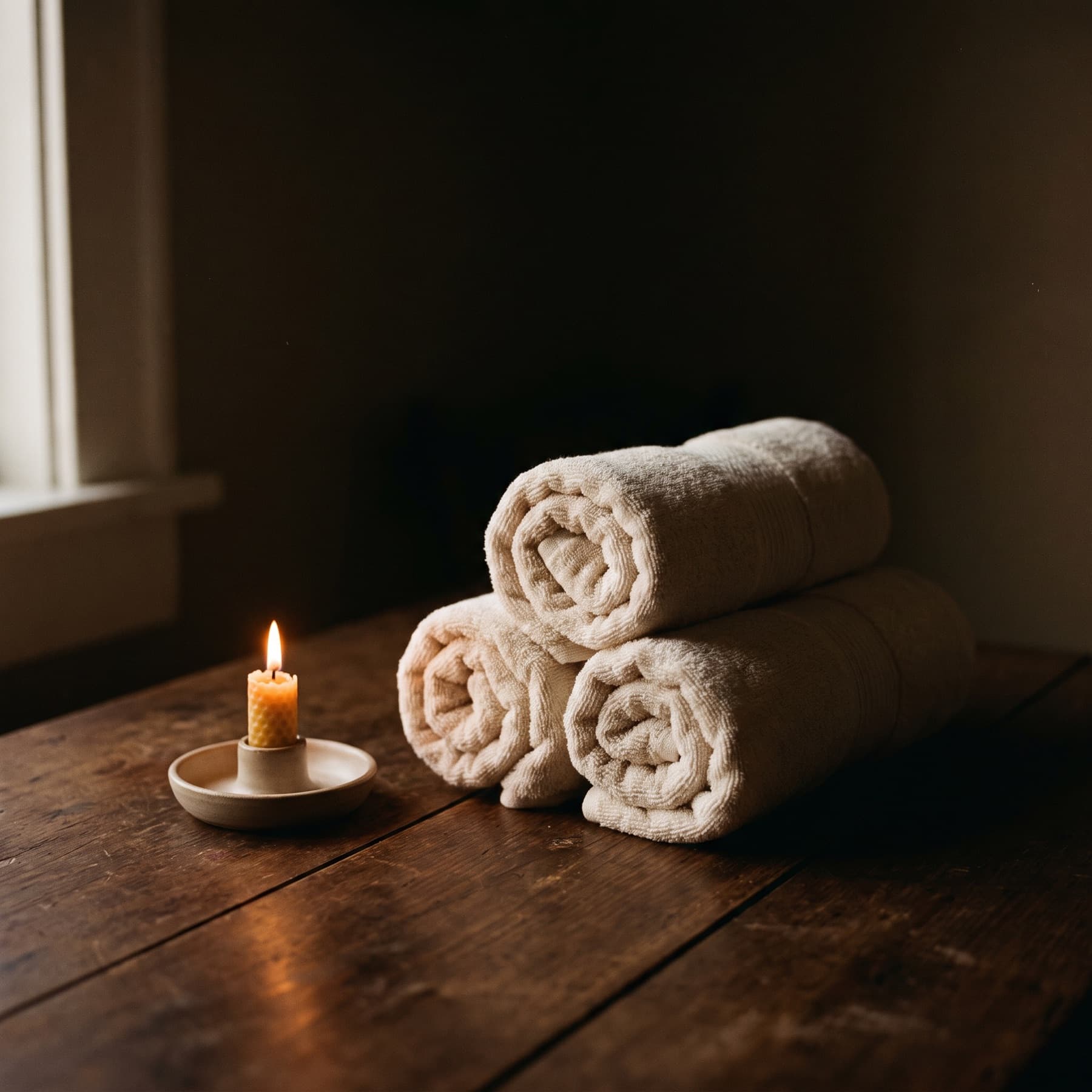 Clean rolled towels ready for a session at D-Urban Lounge